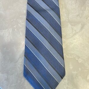 Best of Class Robert Talbott Men's Blue and Gray Striped Silk Tie, 3.5”X 60”